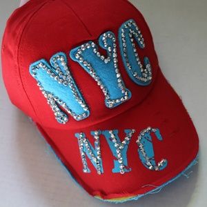 NYC New York City Bling Baseball Cap Red